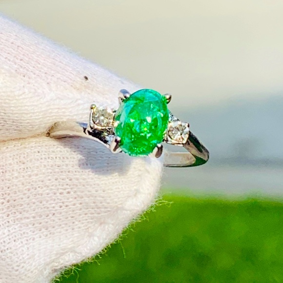 Hand Crafted Jewelry - Green Fire Opal Ring Sterling Silver  Size: 7
